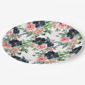 Roze en marineblauw Rozen bruiloft Papieren Bordje (Gekanteld)