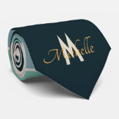 roze en marineblauw Strepen patroon monogram Stropdas (Opgerold)