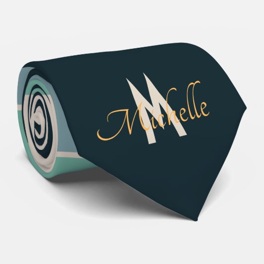 roze en marineblauw Strepen patroon monogram Stropdas (Opgerold)