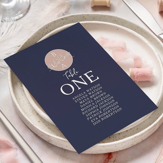 Roze en marineblauw trouwzaal zitplan