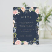 roze en marineblauwe bloemen bruiloft cadeau kaart (Staand voorkant)