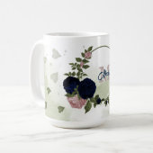 roze en marineblauwe bloemen groen monogram koffiemok (Voorkant links)