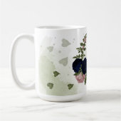 roze en marineblauwe bloemen groen monogram koffiemok (Links)