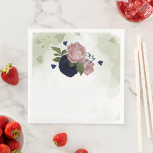 roze en marineblauwe bloemen groen servet