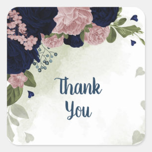 roze en marineblauwe bloemen groen vierkante sticker