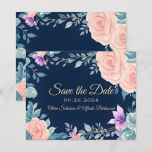 Roze en Marineblauwe Bloemige Elegante Moderne