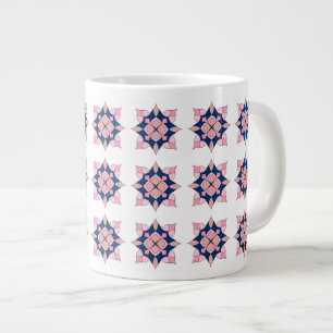 Roze en marineblauwe geometrische bloementegels grote koffiekop