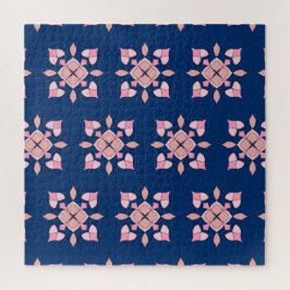 Roze en marineblauwe geometrische bloementegels legpuzzel