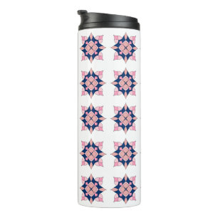 Roze en marineblauwe geometrische bloementegels thermosbeker