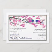 Roze en marineblauwe liefdesvogel Kersenbloesem Br Kaart (Voorkant)