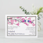 Roze en marineblauwe liefdesvogel Kersenbloesem Br Kaart (Staand voorkant)