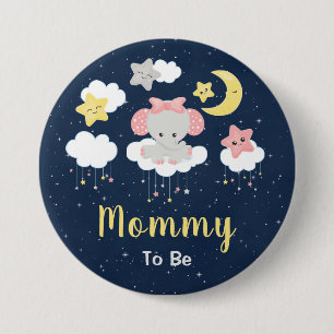 Roze en marineblauwe mama in wording olifant ronde button 7,6 cm