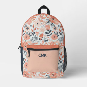 Roze en marineblauwe moderne bloemmonogram bedrukte rugzak
