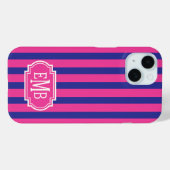 Roze en marineblauwe monogramstrepen Case-Mate iPhone case (Achterkant (horizontaal))