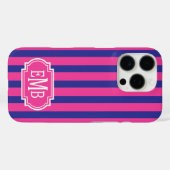 Roze en marineblauwe monogramstrepen Case-Mate iPhone case (Achterkant (horizontaal))