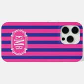 Roze en marineblauwe monogramstrepen Case-Mate iPhone case (Achterkant (horizontaal))
