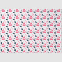 Roze en marineblauwe nautische serie ontwerp 13 tissuepapier