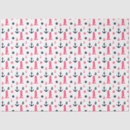 Roze en marineblauwe nautische serie ontwerp 3 tissuepapier