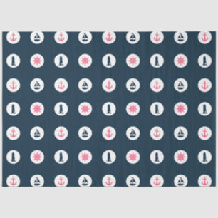 Roze en marineblauwe nautische serie ontwerp 8 tissuepapier