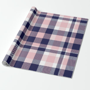 Roze en marineblauwe Plaid, geruit, tartan naadloo Cadeaupapier