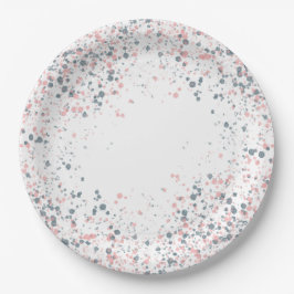 Roze en marineblauwe spatten papieren bordje