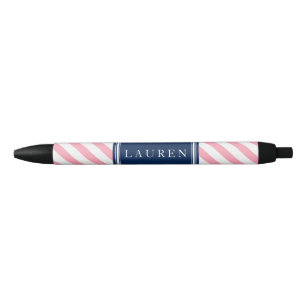 Roze en marineblauwe strepen zwarte inkt pen