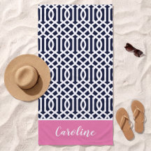Roze en marineblauwe trellis monogram