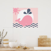 Roze en marineblauwe wal kinderkamerposter poster (Keuken)