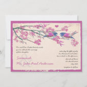 Roze en marineliefde Bird Cherry Blossom Wedding Kaart (Voorkant)