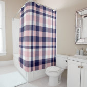Roze en marineslag, gevlekt, tartan naadloos douchegordijn (In situ)