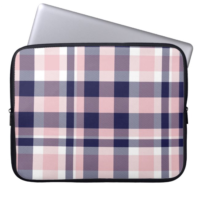 Roze en marineslag, gevlekt, tartan naadloos laptop sleeve (Voorkant)