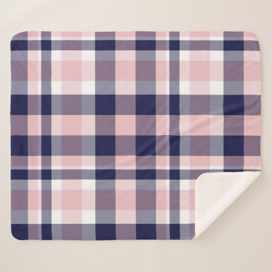 Roze en marineslag, gevlekt, tartan naadloos sherpa deken (Voorkant (horizontaal))