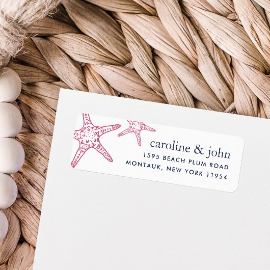 Roze en marineStarfish Return Address Etiket