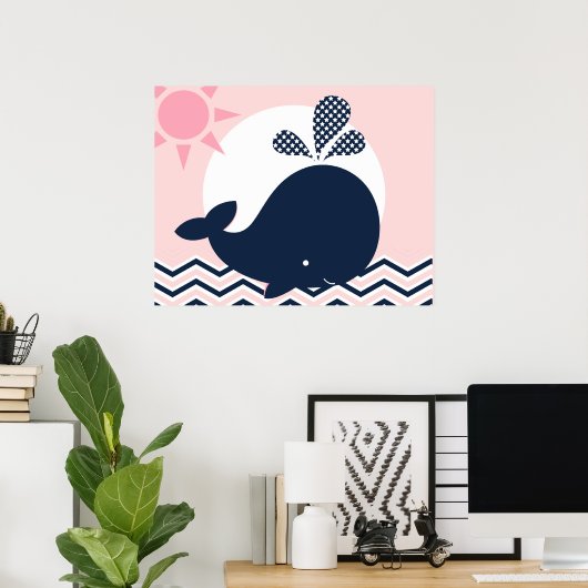 Roze en marinewalserijzige Posters (Thuiskantoor)