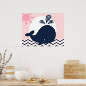Roze en marinewalserijzige Posters (Keuken)
