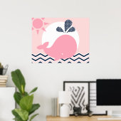 Roze en marinewalserijzige Posters (Thuiskantoor)