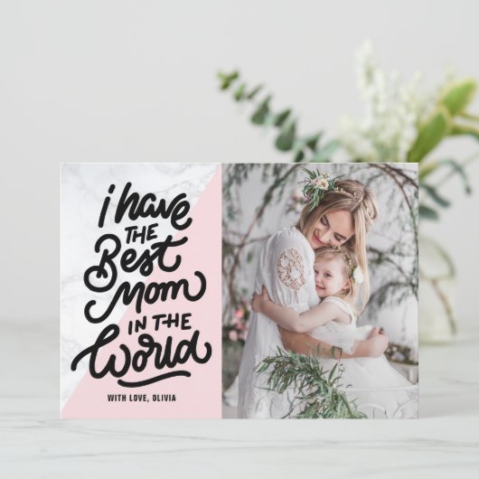 Roze en marmer Best Mam Hand Lettering Moederdag Kaart (Staand voorkant)