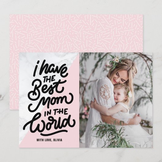 Roze en marmer Best Mam Hand Lettering Moederdag Kaart (Voorkant / Achterkant)