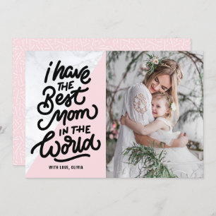 Roze en marmer Best Mam Hand Lettering Moederdag Kaart
