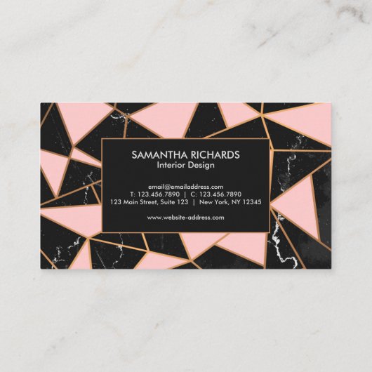 Roze en marmer geometrische mozaïek visitekaartje (Achterkant)