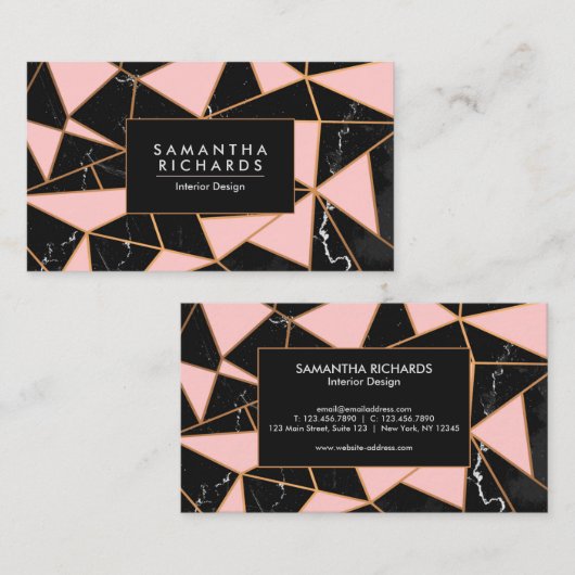 Roze en marmer geometrische mozaïek visitekaartje (Voorkant / Achterkant)