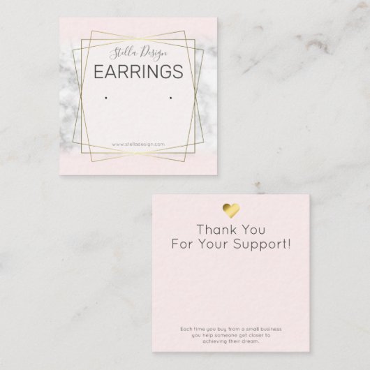 Roze en marmer Gold oorringen, verpakking Vierkante Visitekaartje (Voorkant / Achterkant)