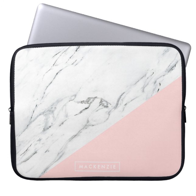 Roze en marmer laptop sleeve (Voorkant)