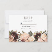 Roze en maroon Floral Greenery Leaves Wedding RSVP Kaart (Voorkant)
