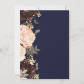 Roze en maroon Floral Greenery Navy Blue Sweet 16 Kaart (Achterkant)
