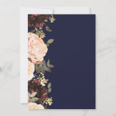 Roze en Maroon Floral Greenery Navy Blue Wedding Kaart (Achterkant)
