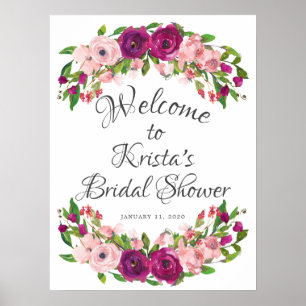 Roze en Marsala Bloemen Bruidsfeest Verwelkoming Poster