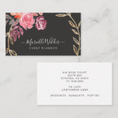 Roze en Marsala Floral Gold Foliage Event Planner Visitekaartje (Voorkant / Achterkant)