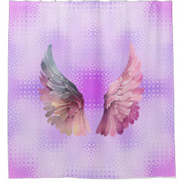 Roze en Mauve Angel Wings op een golvende achtergr Douchegordijn
