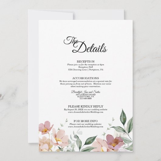 Roze en Mauve bloemen in één bruiloft Kaart (Achterkant)